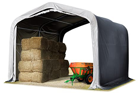 Abri Tunnel 4x4 m bâche en PVC 850 N Gris, ancrages pour Sol Dur