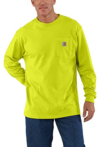 Carhartt Mens Loose Fit Heavyweight T-Shirt Workwear Jersey Pocket Long-Sleeve K126 (Regular and Big & Tall Sizes), Brite Lime, Large US