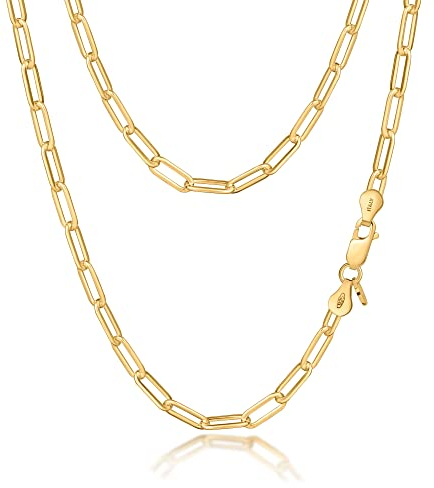 Amberta Cadena Paperclip para Mujer en Plata de Ley 925: 18K Chapada en Oro 4.4 mm 60 cm