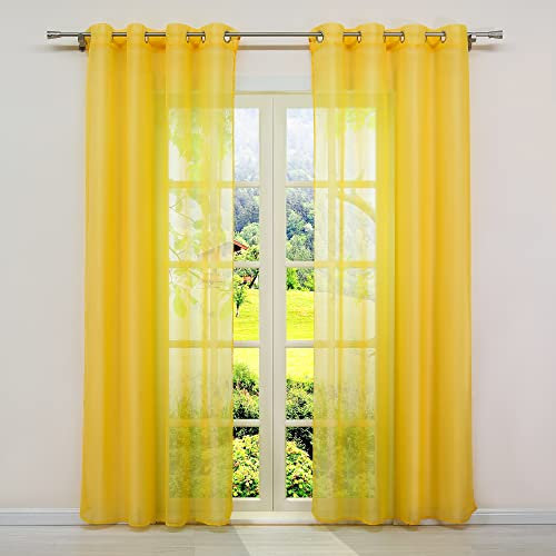 SCHOAL Gardinen mit Ösen Transparente Vorhänge Voile Fensterschal Modern Gardinenschals Uni 1 Stück BxH 140x245cm Gelb