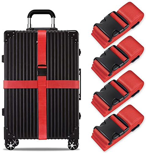 Koffergurt Set, gepäckband, kofferbänder, koffergurte Personalisierte Identifikation Verstellbare Rutschfestes Reisezube (Rot, 4 Stück Set)