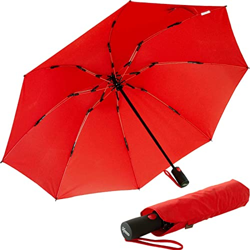 iX-brella Sturmschirm Voll-Fiberglas Taschenschirm groß 106 cm - mit farbigen Speichen - rot