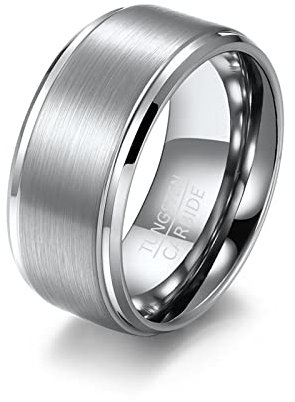 AMDXD Herren Freundschaftsringe in Wolframstahl, Eheringe Pärchenringe 10mm für Männer, Silber, Gr.60 (19.1)