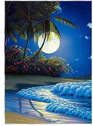 Diamond Painting, DIY Kinder Diamant Painting Bilder, Mond Ozean 5D Erwachsene Groß Vollbohrer Diamant Malerei Cross Stickerei Malerei Kits, für Wohnwand Wand Dekoration Geschenk 70x100cm
