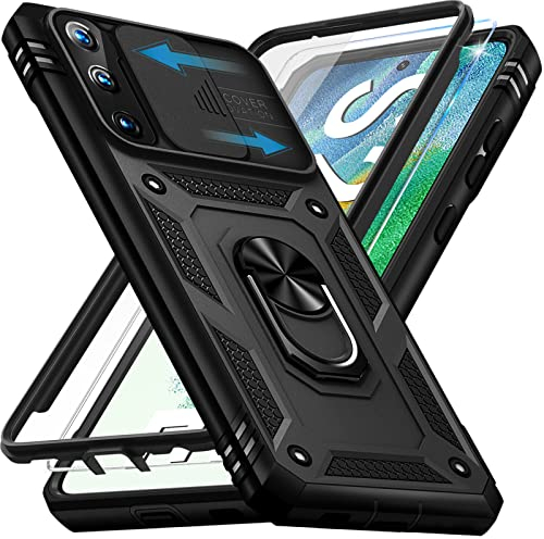 Handyhülle für Samsung Galaxy S21 FE 5G Hülle mit Schutzfolie, Galaxy S21 FE Schutzhülle mit Kameraschutz 360° Drehbarer Metall Ring Ständer Stoßfest Bumper S21 FE 6.4 Case Cover (Schwarz)
