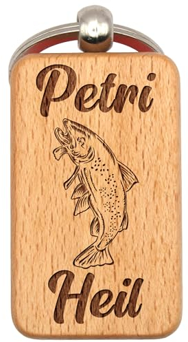 dekolaser24 - Schlüsselanhänger Petri Heil Angeln Angelsport Angler Für Männer Frauen Geschenk zum Geburtstag oder Weihnachten