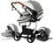 Magic ZC PU-Leder Kinderwagen 3 in 1, Kinderwagen Set Umkehrbarem Doppelschiebemodus, Kombikinderwagen 3 in 1 Großer Bequemer Babywanne, Buggy Rahmen Aluminiumlegierung Faltbar (518 Grey)