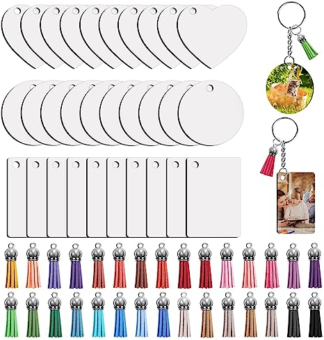 120 Pièces Porte-Clés Vierge de Sublimation Transfert de Chaleur MDF Blanc 3 Formes avec Pendentif Anneaux de Saut Porte-clés avec Chaîne pour Bricolage Artisanat Personnalisé