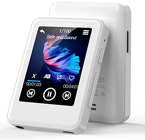 ZOOAOXO 64GB MP3 Player,MP3 Player with Bluetooth 5.2, 2.4 Zoll Voller Touchscreen, Eingebauter Lautsprecher, HiFi-Klangqualität, E-Book, Wecker, FM Radio, Diktiergerät, Kopfhörer Enthalten,Weiß