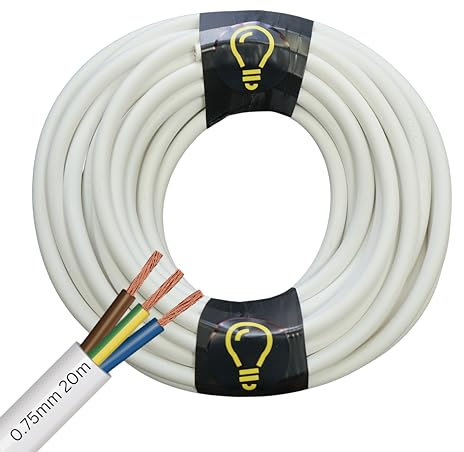 SHPELEC® FLEXIBLE White Cable 3183Y 0.75mm, 1.0mm, 1.5mm, 2.5mm BASEC Approved White PVC LED Lighting 5m 10m 15m 20m 50m (0.75mm 3 Core - 20metres)