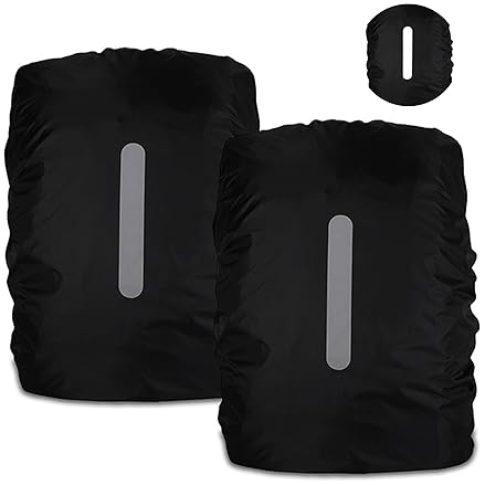 Pack of 2 Rain Covers for Backpacks with Reflective Strips, 15L-25L Waterproof Backpack Rain Cover, Rain Cover School Bag for Hiking, Camping, Travel, Cycling (S, Black + Black)