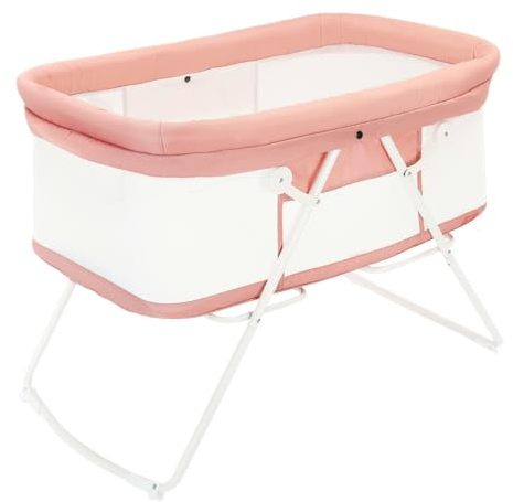 UBRAVOO Babybett, 2-in-1-Babybetten und Babywiegen, Einfach Zusammenklappbares Reisebett mit Matratze Inklusive, Multifunktionales Stubenwagen Baby für Neugeborene-Rosa