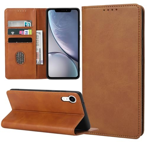 ZYIMOU Handyhülle für iPhone XR Hülle, Leder Schutzhülle Standfunktion Kartenfach Wallet Klapphülle iPhone XR Flip Case Cover, Braun