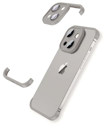 MIMGOAL Frameless Case for iPhone 15 Plus Case with Camera Protector, Soft Silicone Shockproof Phone Borderless Cover, Ultra-Thin Lightweight Bumper Frameless Slim Cover Natural Titanium Gray