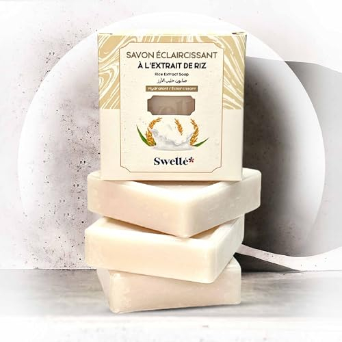 SWELLE Seifen Reis 100 gr Aufhellende Seife Stück Gesicht Körper,Duschseife Manner Damen Seife Fest als Festes Duschgel Männer Duschgel Damen Vegane Natürlicher Duschbrocken (1, 100 g (4er Pack))