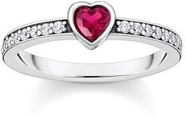 THOMAS SABO 2 Solitärring mit rotem Stein in Herzschliff Silber 925 Sterlingsilber, Geschwärzt TR2448-640-10