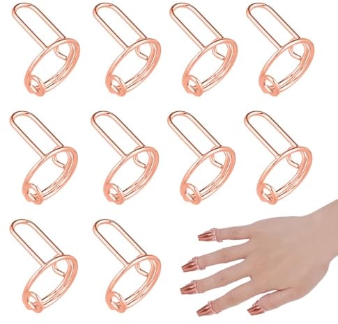 PEUTIER 10pcs Wudu Nail Rings, Adjustable Fingernail Rings Reusable Metal Finger Nail Rings for Women Detachable Nails Jewelry Fingertip Gift Decorations for Wearing Manicure Nails(Rose Gold)