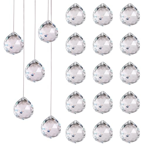 TNSLAND Atrapasol de Cristal, 20 Pcs Prisma de Cristal, Cristales de Vidrio para Colgar, Atrapasol de Gotas de Cristal, Conjunto de Artesanía para la Decoración de la Ventana de Araña (20MM)