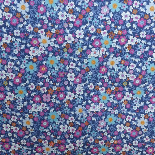 Baumwoll-Stoff bunte Blumenwiese ab 1 x 1,45m Popeline Fahnentuch Frühling Sommer Oeko-Tex Meterware, Farbe:006 - jeans