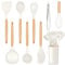 Homikit Lot de 9 ustensiles de cuisine avec manche en bois, blanc
