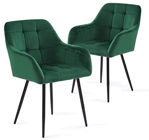 FlamingoCasa Esszimmerstühle 2er samt küchenstühle: Stuhl esszimmer grün mid armlehne - modern esstisch stühle mit Metall Beine polsterstuhl