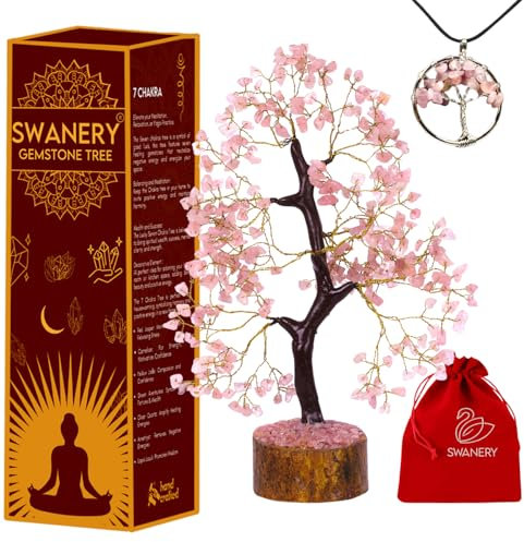 Crystal Trees for Home and Office Decoration, Rose Quartz Chakra Healing Crystals Feng Shui Handmade Trees for Positive Energy, Money, Good Luck, Christmas Decor, Birthday Gifts for Women, Mom