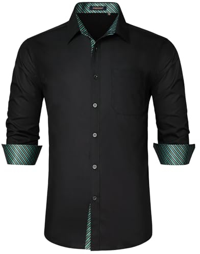 HISDERN Men's Formal Dress Shirt Black Long Sleeve Shirts Regular Fit Business Shirt for Men Casual Button Shirts 3XL