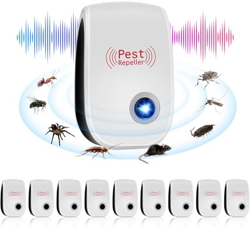 10 Pack Repellente ad Ultrasuoni per Topi,Antizanzare Repellente Ultrasuoni Professionale,Efficace Contro le Formiche/Mosche/Insetti/Scarafaggi/Topi/Zanzare/Ragni,Human & Pet Friendly