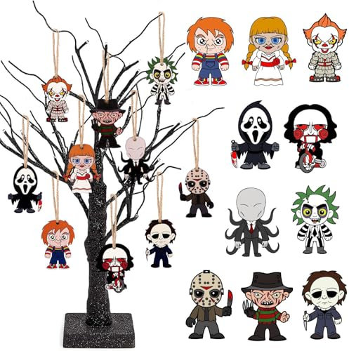 Quixotical Ornamento di Legno per Albero di Halloween, 10 pezzi Personaggi di Film Horror Decorazioni Appese in Legno di Halloween, Decorazioni per Albero di Halloween, per Decorazioni di Halloween