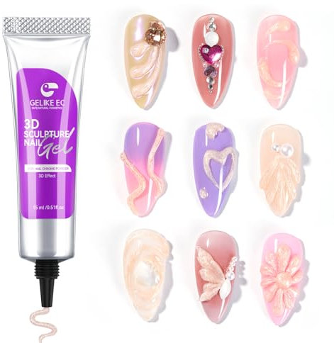 Gelike ec 3D Sculpture Nail Gel - Glitter Pink Multifunctional Rhinestone Nail Gel 3D Gel Nail Art for Nail Charms Nail Design