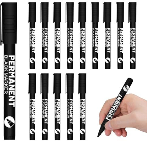Sugeru 15pcs Stifte-Schwarz-1mm Acrylstifte fein,Acrylmarker feine Rundspitze 1mm,Wasserbasiert Lackstift Weiß,Lichtecht und Wasserfest,für Stein,Keramik,Glas,Holz,Leinwand,nahezu alle Untergründe