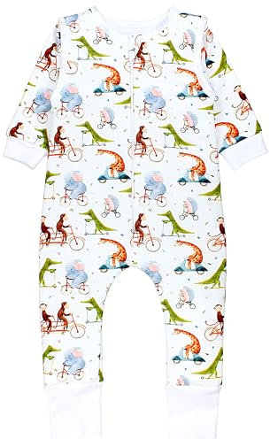 TupTam Schlafsack mit Füßen aus Bio-Baumwolle – Baby Schlafsack 2.5 TOG mit Beinen & Ärmeln, OEKO-TEX, Farbe: Tiere auf Fahrzeug, Größe: 104-110