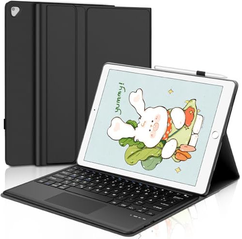 WAVATA Tastatur für iPad Pro 12.9 2/1 Generation 2017/2015 mit Touchpad, Hülle mit Tastatur für iPad Pro 12.9 QWERTZ Layout Magnetisch Abnehmbarer, Schwarz