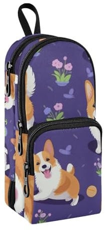 Federmäppchen mit Hundemotiv, großes Fassungsvermögen, Stifttasche mit Fach, für Schüler, Schultasche, Schreibwaren, Organizer, Federmäppchen, Marker-Etui für Schule, Büro, Arbeit, Hund, Violett,