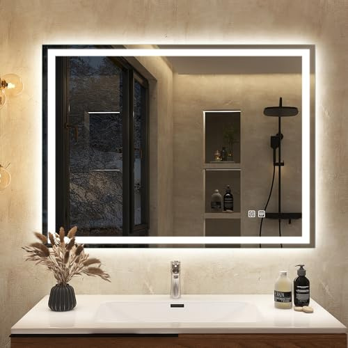 S'bagno 600x800mm Frameless Bathroom Mirror with LED Lights | led bathroom mirror with HD tempered glass, Demister Pad, Dimmable 3 Colours, IP44 Wall Mounted，Horizontal/Vertical