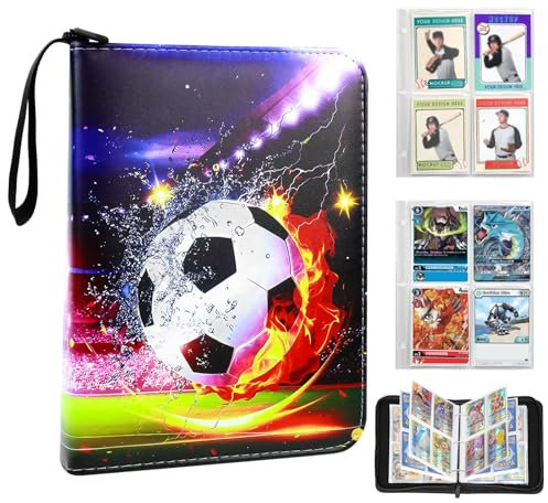 Album Classeur Cartes de Cartes à Collectionner avec 50 Pages Capacité de 400 Cartes, Porte Cartes en Cuir Imperméable pour Range Carte Football, Photos de
