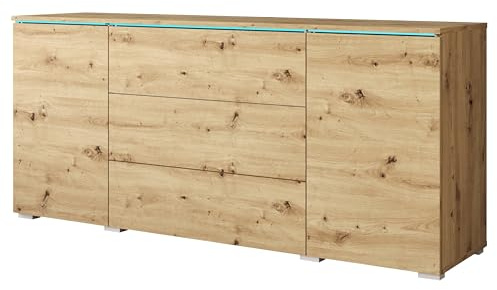 MINIO go for it - Kommode Veve Sideboard 150 cm Breit ohne LED | mit Schubladen und Türen, Wohnzimmer Schlafzimmer, Artisan Eiche, ohne LED-Beleuchtung