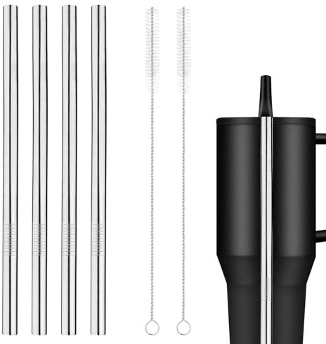 4 Pack Stainless Steel Replacement Straw for Hydrojug Traveler 32 oz, 4 Reusable Straws with 2 Cleaning Brush for Hydrojug Traveler Tumbler Accessories, Dishwasher Safe