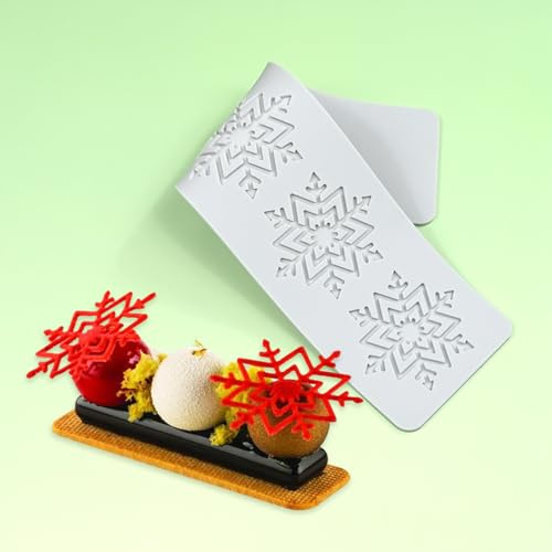 mostsom Silikonform, 3D-Hohlform, Spitzenform, 3D-Kuchen, Weihnachten, Schneeflocken, Silikonform, Fondant, Schokolade, Schablone, Bordüre, Backgeschirr, Kuchendekoration (M_ Schneeblume)