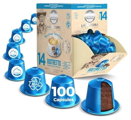 RISTRETTO KAFFEE Lot de 100 capsules de café compatibles avec les machines à capsules Nespresso, arômes torréfiés puissants, goût corsé, par La Natura Lifestyle
