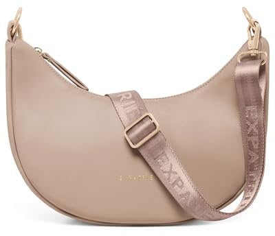 Expatrié Borsa a Tracolla Donna Marrone - Lea Small - Borsa a Spalla Mezzaluna - Crossbody Moon Bag - Marsupio Rotonda in Pelle Vegana - Idrorepellente