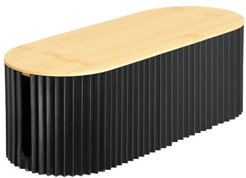 CRROEL Kabelmanagement Box, Kabelbox Kabel Organizer Box mit Bambusdeckel zum Verstecken und Ordnen von Kabeln, Steckdosenbox für Mobiltelefone, Tablets, Schwarz