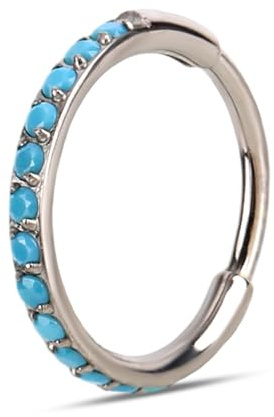 Mikovivi Türkisfarbene Nasenringe, Nasenpiercing-Schmuck Septumring mit Scharniersegment Geschenk für Damen und Herren Retro-Geschenk Geburtstag Alltagskleidung (Silber)