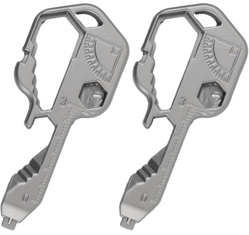 PAIKIUU 24 in 1 Multi Key Tool Utility Keyring Stainless Steel Key Shaped Pocket Tool for Bottle Opener, Screwdriver, Ruler, Wrench, Stripping, Bit Driver