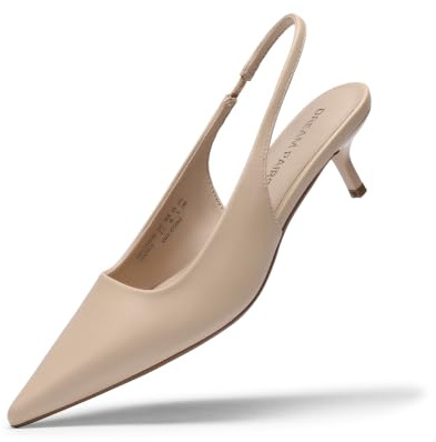 DREAM PAIRS Women's Kitten Slingback Low Closed Heels,Nude,6