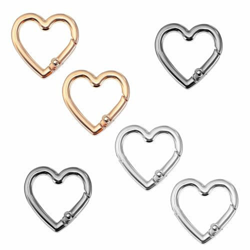6 Stück Herzförmige Karabiner Mini Aluminium Herz Schlüsselring | 30mm Klein Herz Schlüsselanhänger für Camping Angeln Berge Besteigen Wandern Reisen