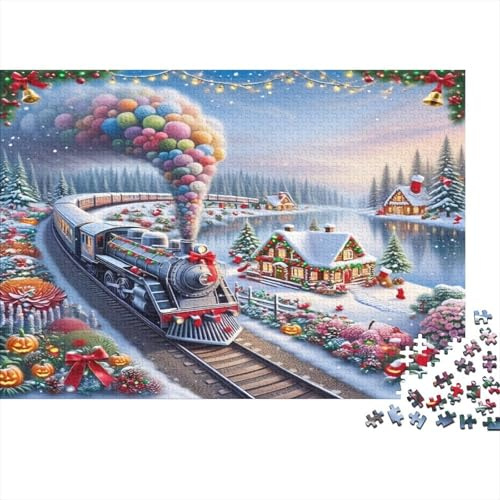 Weihnachtszug Puzzle 1000 Teile: DREI kleine Häuser im Grünen - Unmögliche Challenge Lernspiel Deko 14+