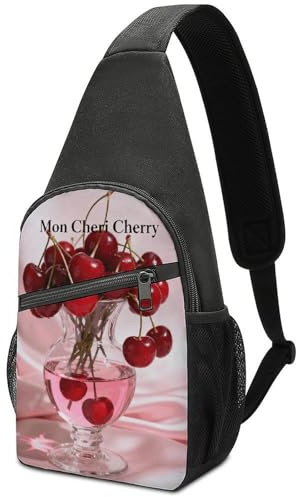 Mon Cheri Cherry Sling Bag Crossbody wasserdichte Brusttasche, leichter Crossbody-Schulterrucksack für Damen und Herren, strapazierfähiges Oxford-Gewebe, Outdoor-Reise-Wander-Radfahr-Brusttasche mit