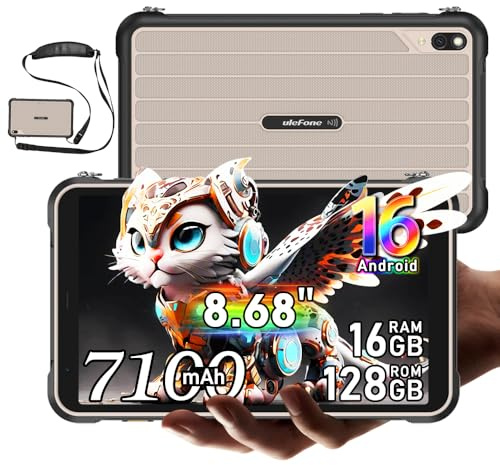 Ulefone Armor RugKing Pad Pro Android 16 Rugged Tablet, 8,68 pollici 90Hz, 16GB+128GB/2TB AI Tablet, Batteria 7100mAh, 16MP, IP68/IP69K impermeabile, Dual SIM 4G/eSIM/5G WiFi/GPS/OTG/NFC/Grigio