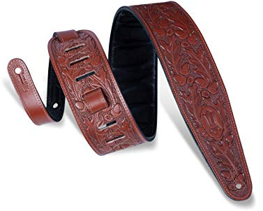 Levy's Leathers PM44T01-WAL Gitarrengurt, gepolstert, veganes Leder, und Eichenblätter, Walnussholz, 7,6 cm
